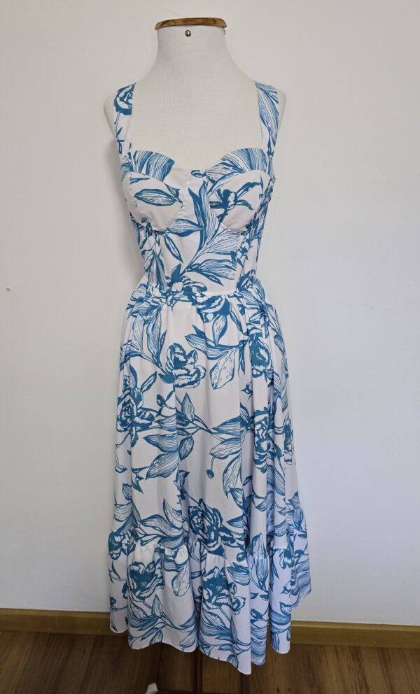 VESTIDO ESTAMPADO BRANCO E AZUL
